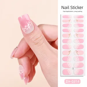 sticker per unghie 3d sfumatura rosa fiori di cilicio stile francese wraps per unghie 22 pz