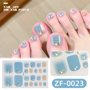 Parches de uñas de los pies 3D estrás concha verano, degradado azul pegatinas bonitas.