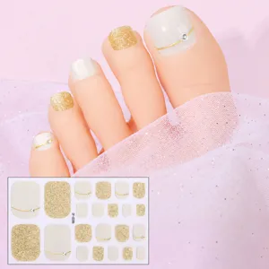 Pegatinas de uñas de los pies 3D con concha de verano, purpurina oro blanco uñas postizas.