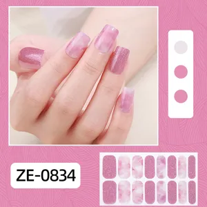 Pink glitter and watercolor gradient nail wraps, DIY gel nail stickers with full sheet and swatch.