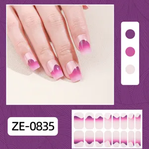 French gradient nail wraps DIY adhesive nail stickers purple wave manicure strips 16pcs