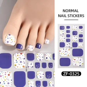 Summer polka dot toenail stickers featuring purple and white colors for cute summer style.