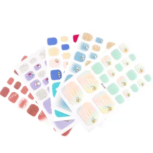 Nuevas pegatinas de uñas de los pies 3D con estrás concha de verano brillo colorido pedicura.