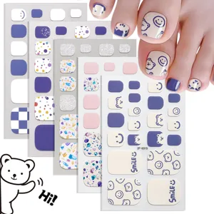 Summer Cartoon Smile Face Toe Nail Stickers Dot Girl Cute Toenail Wrap Full Cover Nail Art DIY Decals