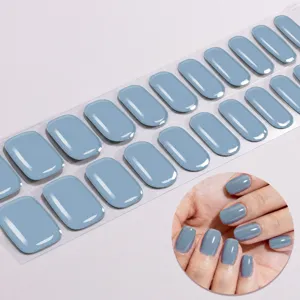 UV-vrije gel nagelwraps effen blauw minimalistisch DIY manicure strips set