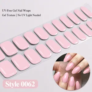 Roze UV-Vrije Gel Nagel Wraps Effen Kleur Glanzend Manicure Strips Variant SKU #0062