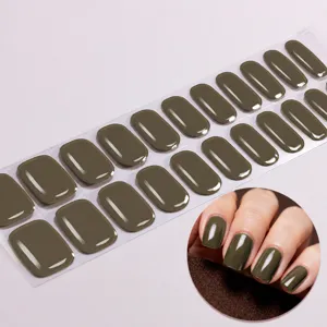 Olijfgroene gel nagelwraps, UV-vrije effen kleur semi-geharde nagellak sticker variant.