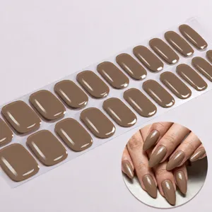 Bruine gel nagelwraps, effen kleur opdruk nagels, UV-vrije eenvoudig aan te brengen manicure strips.