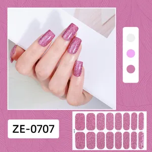 Set de vernis à ongles pailleté rose, stickers brillants pour manucure facile à la maison.