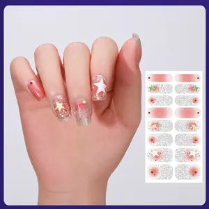 Weihnachten Nagelsticker glitzernd Stern rot Farbverlauf Design für Festtags Maniküre Dekor.