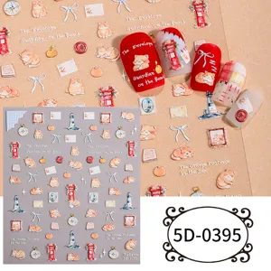 5D embossed nail art stickers cute cat letter design DIY manicure decals beauty decor