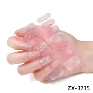 Pink floral nail wrap stickers, Japanese style waterproof nail art decals for women.