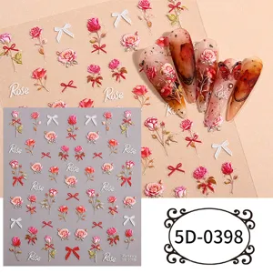 5d embossed nail stickers rose bow design diy cute nail art decals for women manicure