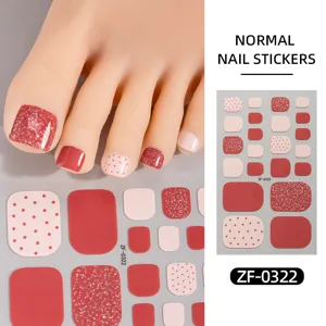 Pink glitter and polka dot toe nail stickers detail, cute waterproof pedicure sticker sheet.