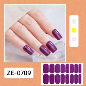 Wraps de vernis à ongles pailletés couleur unie Set 16pcs Autocollants nail art