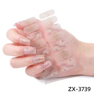 Nail wraps stickers gradient glitter floral Korean style 14 tips manicure art decal sheet