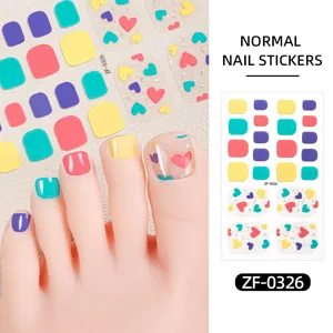 Colorful heart toe nail stickers waterproof cute press on toe nails for women girls 1pc
