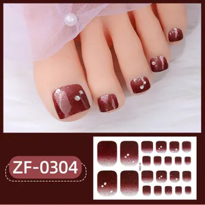 Adesivi per unghie dei piedi glitterati sfumati 3D con strass per pedicure carina.