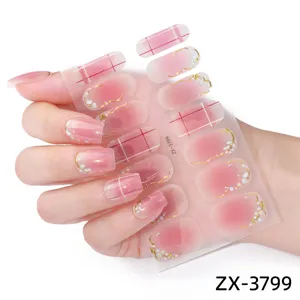 Pink gradient plaid gel nail stickers waterproof cute full wrap nail art decals for women