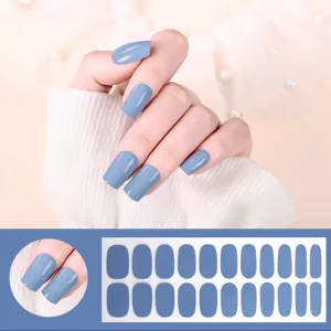 Pegatinas de uñas azules sólidas de 22 tiras envolturas de uñas adhesivas para manicura