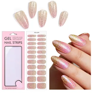 Strisce per unghie in gel glitter rosa oro senza UV set di unghie finte lucide pro