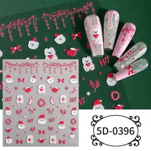 5D embossed Christmas nail stickers cute cartoon bear Santa bow DIY nail art decorations