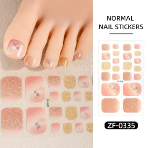 Pink gradient glitter toe nail stickers with rhinestones for cute and shiny foot art design.