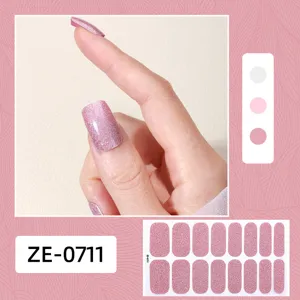 Autocollants d'ongles scintillants roses film de vernis à ongles adhésif set 16pcs.