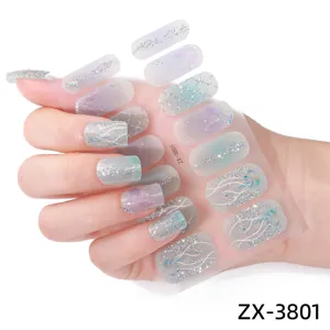 Gradient glitter mermaid nail wraps full cover gel nail stickers for women and girls