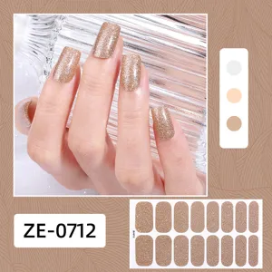 Set de stickers d'ongles dorés pailletés 16 embouts brillant manucure nail art accessoires