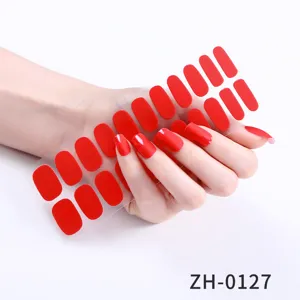 Pegatinas de uñas rojo sólido 22 puntas manicura adhesiva arte de uñas para mujeres