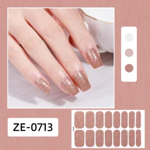 Stickers d'ongles pailletés or rose couverture complète vernis autocollant kit DIY pro