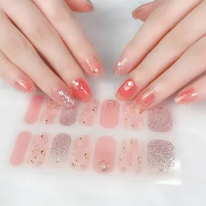 Waterproof Nail Polish Strips Full Cover Adhesive Nail Stickers Ins Style Floral Butterfly Rhinestone Nail Art Decals For Women
