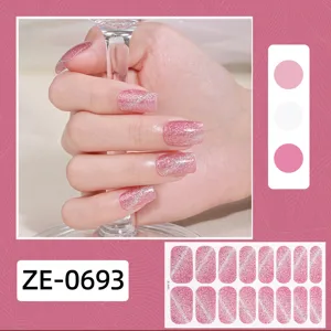 Pegatinas de uñas de ojo de gato rosa brillante 16 dedos calcomanía de manicura para uso