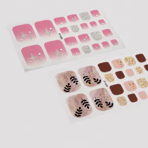 3D Adesivi per Unghie dei Piedi Glitter Sfumatura Rosa Motivo Foglie Nail Art Decoro