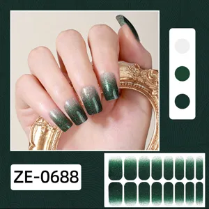 Grünes Farbverlauf Glitzer Nagelsticker Set, einfache Anwendung glänzende Nagelfolie.