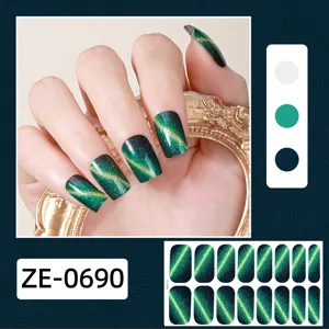 Grüne Katzenauge Farbverlauf Nagelaufkleber glitzernd schimmernd Maniküre Sticker für Damen