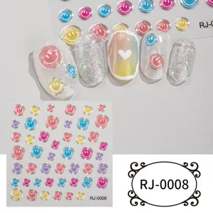 5D embossed glitter smiley face nail art stickers, DIY crystal gem gel nail decals for decor