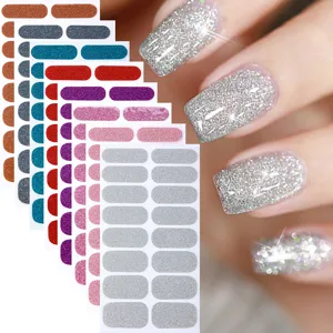 Multicolor Glitter Nail Polish Strips Shiny Sequins Press On Nails Waterproof Nail Wraps DIY Nail Art Decals For Women