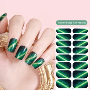 Grüne Katzenauge Nagelsticker 16 Spitzen Schimmer Kunstnägel Maniküre Set dekorativ