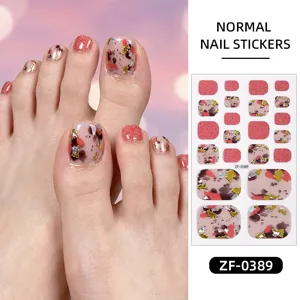 Pink glitter and gold foil toe nail stickers waterproof pedicure strips cute foot art.