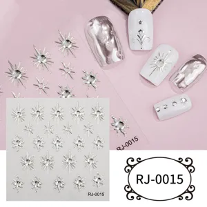 3D silver star sun nail stickers rhinestone crystal decals DIY press-on nail art detail view