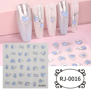 5D embossed metallic heart sun nail art stickers DIY crystal gem gel nail decals for decor