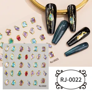 5D Embossed Gemstone Nail Art Stickers Gold Foil Crystal DIY Manicure Decals 1Sheet