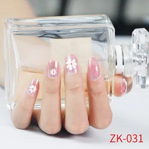 Adesivi per unghie margherite glitter rosa sfumato, 3d impermeabili copertura totale dettaglio.
