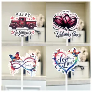 Ακρυλικό Cake Topper Ημέρα του Αγίου Βαλεντίνου Πολύχρωμη Πεταλούδα Καρδιά Εκτύπωση Διακόσμηση Τούρτας Πάρτι