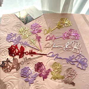 Cake Topper de Acrílico para el Día de la Madre Flor de Rosa Mum Inserto de Pastel Decoración de Horneado Espejo Dorado Artículos de Fiesta