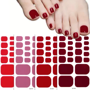 Solid color toe nail stickers waterproof pedicure wraps red pink nail art decals for women