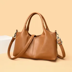 Borsa a mano in pelle PU marrone da donna, grande capacità elegante borsa a tracolla.