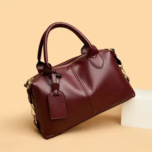 Sac a main Boston en cuir veritable bordeaux elegante sacoche bandouliere femme mode chic